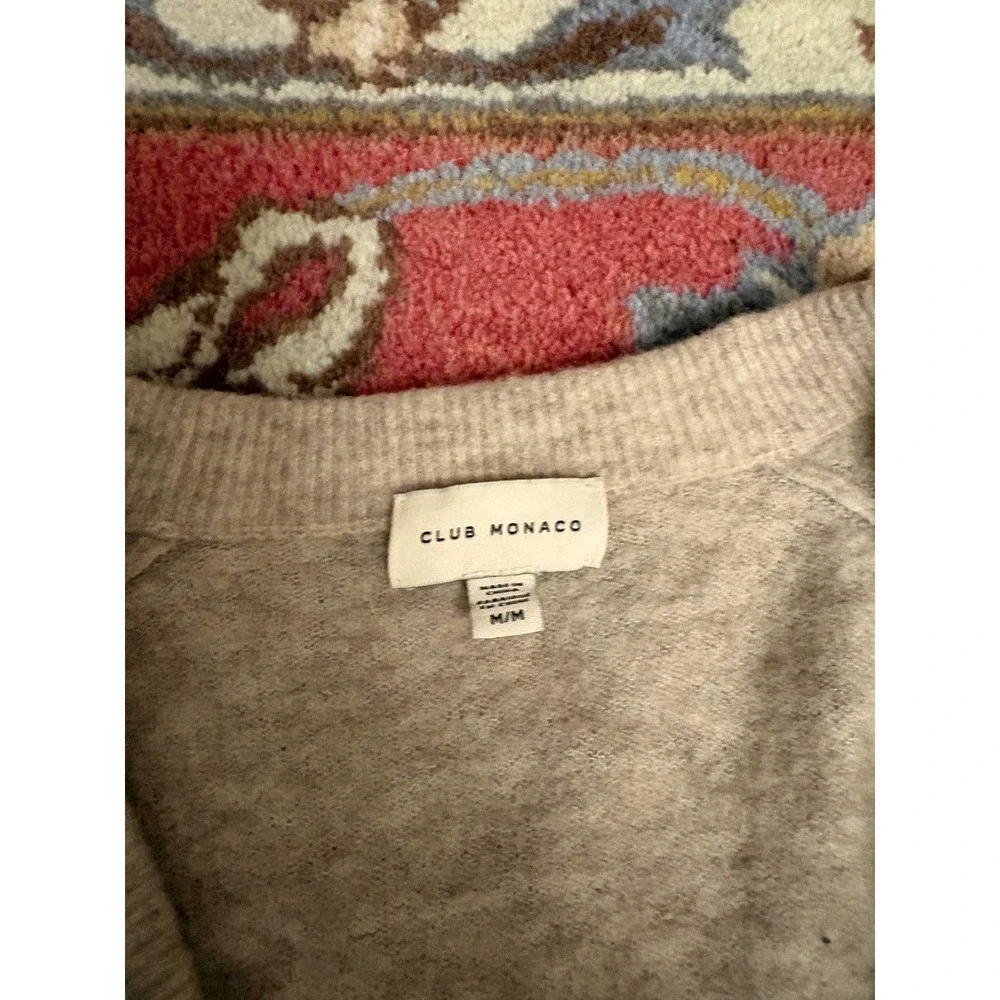 Club Monaco Mens Merino Wool Blend V Neck Cardigan Sweater Oatmeal Beige